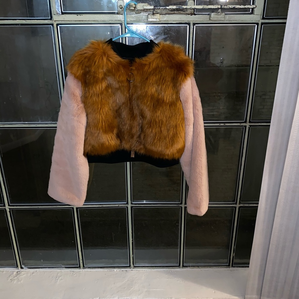 Faux fur color block jacket